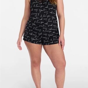 Womens Dreamy Soft Lace Trim knit Cami and short set with words words I Love You